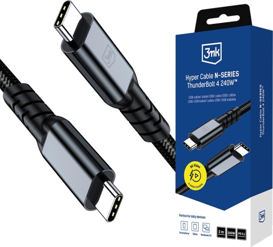 Usb-Kabel 3Mk Hyper Cable N-Series Thunderbolt 4 2 M 48V/5A 40Gb/S 240W 8K60hz Svart