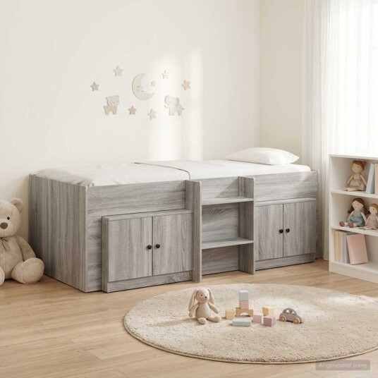 Loft Seng Ramme med Skap 3 pcs Grå Sonoma Konstruert tre