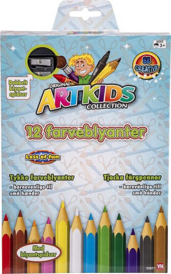 ArtKids Tykke Fargeblyanter 12 stk. Med Dobbel Blyantspisser 3+ År