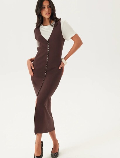 Bubbleroom Knitted Vest Dress   Brown   S