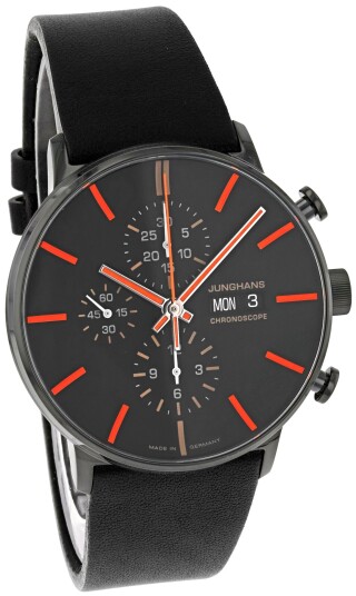 Junghans Herreklokke 27/4370.03 FORM A Chronoscope Sort/Lær Ø42 mm