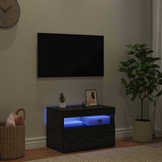  TV skap med LED  stripelys Svart 60 x 35 x 40 cm Konstruert tre