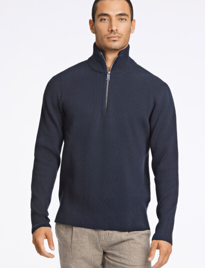Lindbergh Half Zip Rib Knit - Navy - S