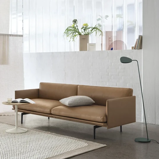 Muuto Outline Sofa 3 Seater Black Base Refine Leather Cognac Black Muuto Outline Sofa 3 Seater Black Base Refine Leather Cognac Black