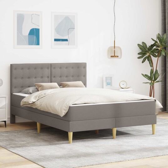 Sengeramme med madrass Gråbrun 140 x 190 cm stoff
