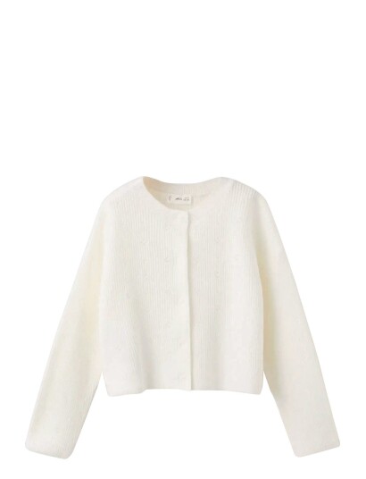 Mango Openwork Detail Knit Cardigan   Cream   4 5