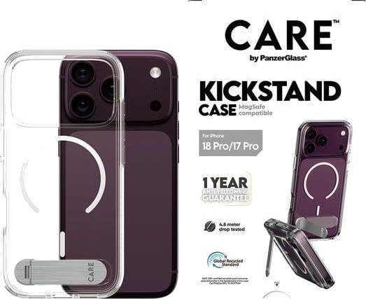 CARE by PanzerGlass Kickstand Case Transparent w. White MagSafe Apple iPhone 18 Pro | 17 Pro