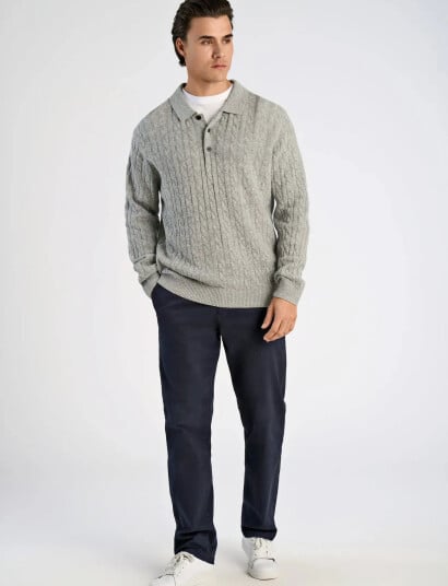 Lindbergh Lambswool L/S Button Polo - Grey - XL Lindbergh Lambswool L/S Button Polo - Grey - XL