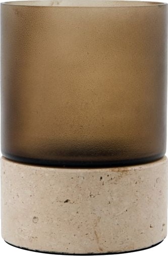 House Doctor Rivo Lysestake 14 cm i Munblåst Glass og Travertin - Brun House Doctor Rivo Lysestake 14 cm i Munblåst Glass og Travertin - Brun
