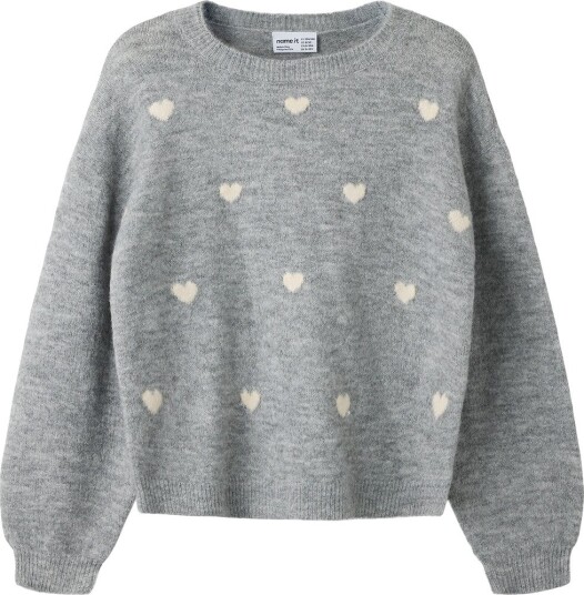 Name It Genser Strikk NKFOGUSSE Grey Melange/Hearts i Birc Name It 7 8 år (122 128) Genser Grå