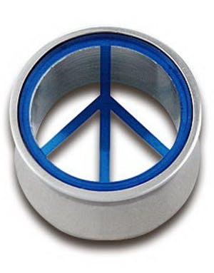 Utgått Piercing Plugg med Blått Peace Tegn Strl 14 mm