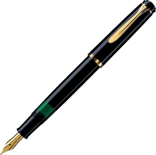 Pelikan M200, Svart, Gull, Patronpåfyllingssystem, Resin, Rund Spiss, Gull/Rustfritt Stål, Fin