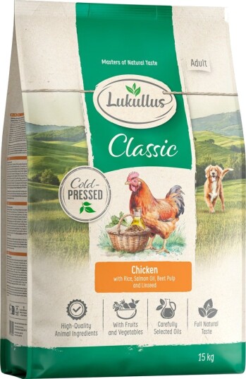 Lukullus Tørrfôr Kaldpresset & Fullkornsris Ny Oppskrift Kylling 15 kg