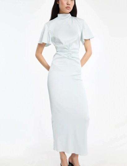 ROTATE Midi Dress Gathered Cf   Blue   36