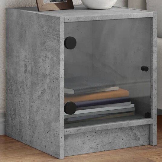  Nattbord med glassdører 2 stk betonggrå 35x37x42 cm 8721012213005