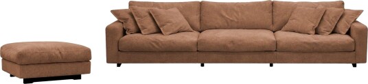 Valencia sofagruppe ekstra dyp 5 seters sofa + fotskammel i chenille Rustrød