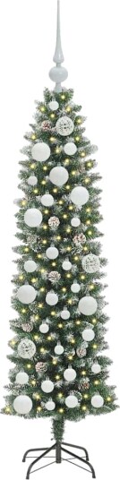  Kunstig Slankt Jule Tre med 150 LED Grønn og hvit 120 cm
