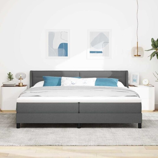 Box Spring Seng med Madrass Mørk Grå 200x200 cm Stoff Box Spring Seng med Madrass Mørk Grå 200x200 cm Stoff