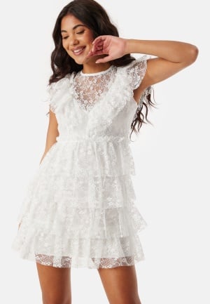 Bubbleroom Occasion Lace Frill Short Dress White S