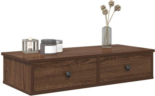 Vegghylle med skuffer brun eik 80x31x17 cm konstruert tre 8721158649874