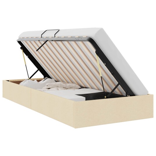 Seng med Oppbevaring med hodegjerde Creme 100 x 200 cm stoff