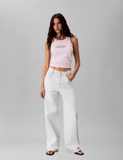 Calvin Klein Jeans Contour 2X2 Rib Graphic Tank Pink XS
