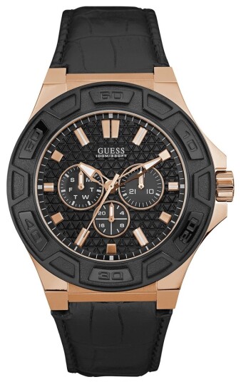 Guess Herreklokke W0674G6 Force Sort/Lær Ø44 mm