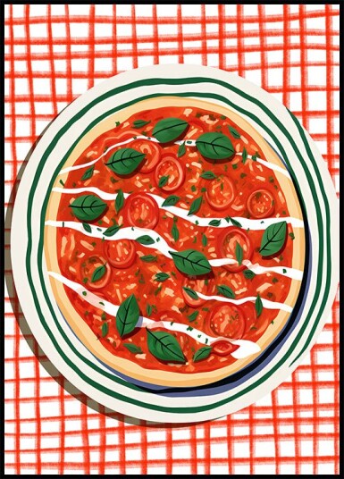 Tomato & Basil Pizza Italian Food Art Plakat Plakat / 40x50cm