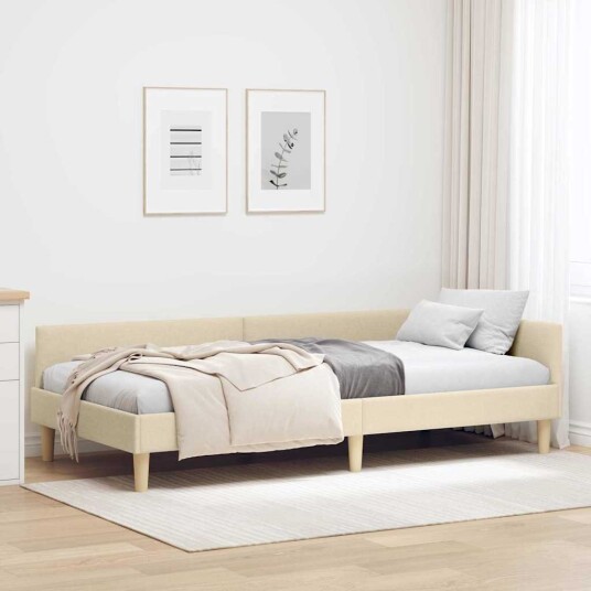 Hjørnesengramme Annet Krem 100 x 200 cm Stoff og Konstruert tre