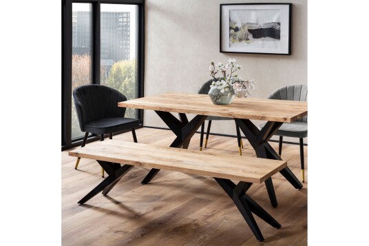 Spisestuebenk Wohnling massivt tre moderne loftstil med metallben 120 cm 120 cm
