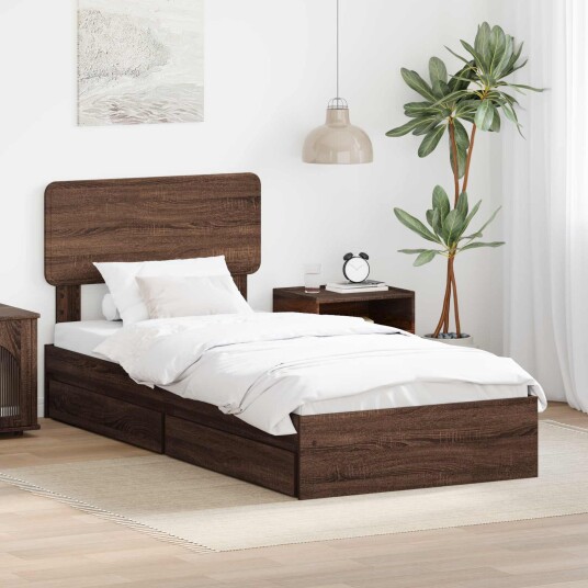 Seng med Oppbevaring Brun Eik 90 x 200 cm Konstruert tre