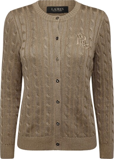 Lauren Ralph Lauren Cable Knit Cotton Blend Cardigan Brown M