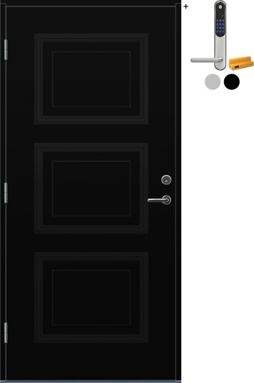 Ytterdør Bygg1 Moi med Yale Entrus BxH: 90x190 cm, Høyre, NCS S-9000-N, Sort, Yale Sølv