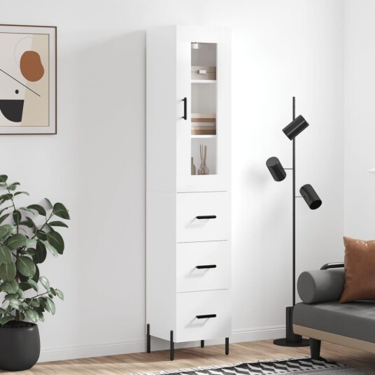 vidaXL Highboard høyglans hvit 34,5x34x180 cm konstruert tre 8720845486655
