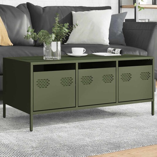 Salongbord olivengrønn 101,5x50x43,5 cm kaldvalset stål 8721102930294