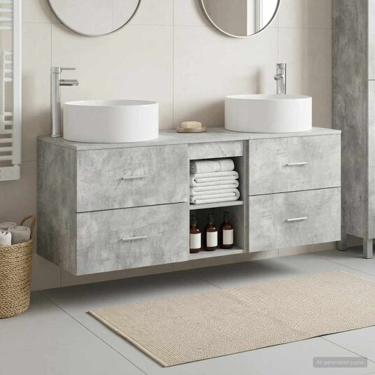 vidaXL Baderomsinnredningssett 3 stk. Betonggrå 49,5 x 44,5 x 65,5 cm vidaXL Baderomsinnredningssett 3 stk. Betonggrå 49,5 x 44,5 x 65,5 cm