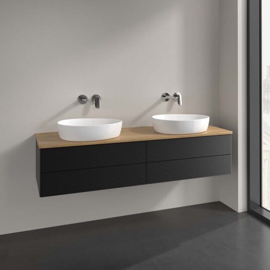 Villeroy & Boch Antao Servantskap med 4 skuffer 160x50x36 cm m/lys Sort Matt/Eik