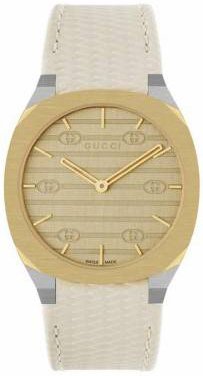 Gucci Dameklokke YA163416 Gull/Lær Ø34 mm