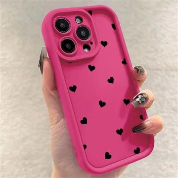 iPhone 14 Pro Max støtsikkert TPU deksel med hjertemønster og forhøyede kanter Varm Rosa