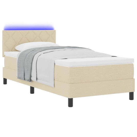 Bunnfjæring med madrass & LED Krem 90x200 cm Stoff