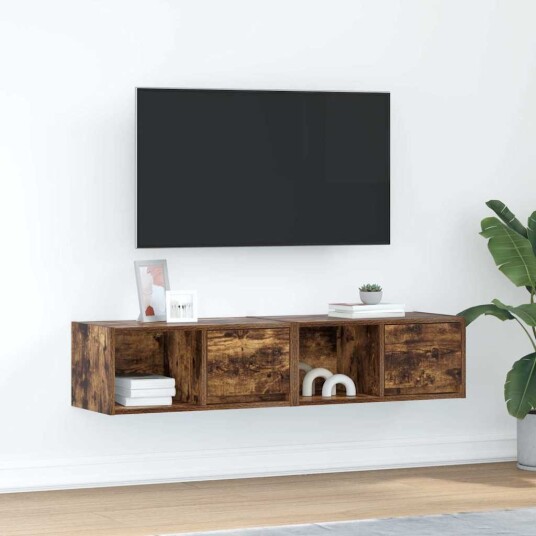 TV benker 2 stk røkt eik 60x31x25,5 cm konstruert tre
