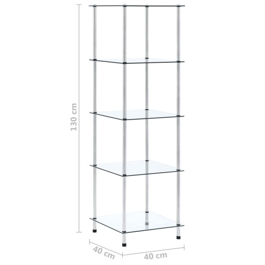 vidaXL Hylle 5 etasjer gjennomsiktig 40x40x130 cm herdet glass
