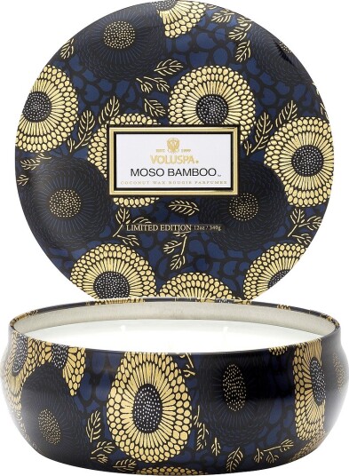 Voluspa Moso Bamboo 3 Wick Candle In Decorative Tin 40H Svart