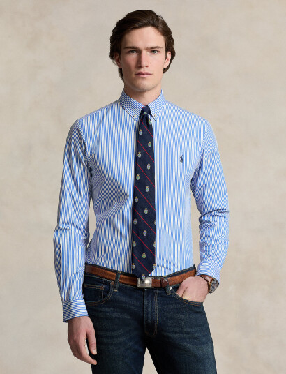 Polo Ralph Lauren Slim Fit Striped Stretch Poplin Shirt Blue XL