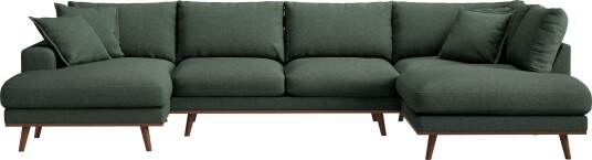 Copenhagen Premium 5 personers Højrevendt U formet Dyb Sofa med Divan og Chaiselong i Stoff Grön