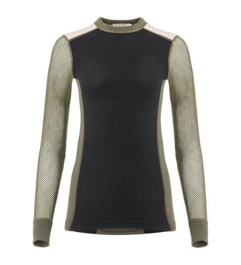 Aclima Woolnet Hybrid Crew Neck W Jet Black/Olive Night/Beige Mel XXL Aclima Woolnet Hybrid Crew Neck W Jet Black/Olive Night/Beige Mel XXL