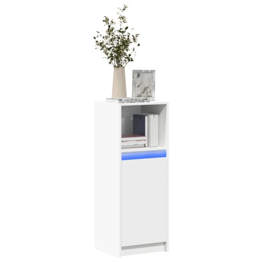 Skjenk med LED hvit 38x34x100 cm konstruert tre