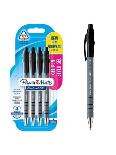 Paper Mate FlexGrip Gel Pens  Medium Point 0.7 mm  Svart Ink  4 Count