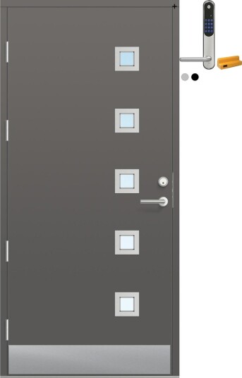Ytterdør Bygg1 Fjell 04 Klarglass med Yale Entrus BxH: 90x210 cm, Venstre, NCS S-6500-N, Grå, Yale Sølv