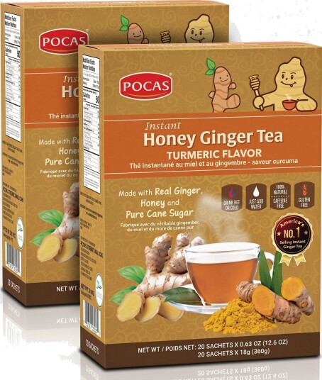 20-Pack Pocas Instant Honey Ginger Tea Turmeric Flavour - Ingefærte med Honning- og Gurkemeiesmak 360 gram (USA)